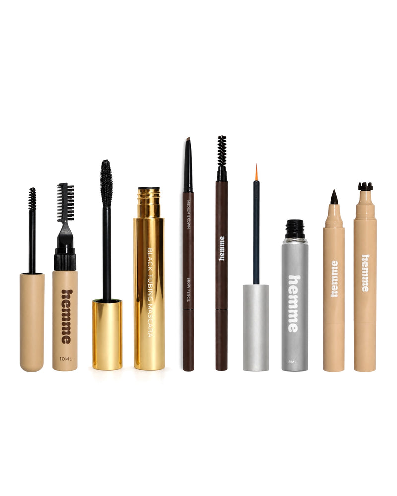 The Full Hemme Kit: Brow Freeze Gel, Tubing Mascara, Brow Pencil, Lash & Brow Serum and Dual Ended Freckle Pen